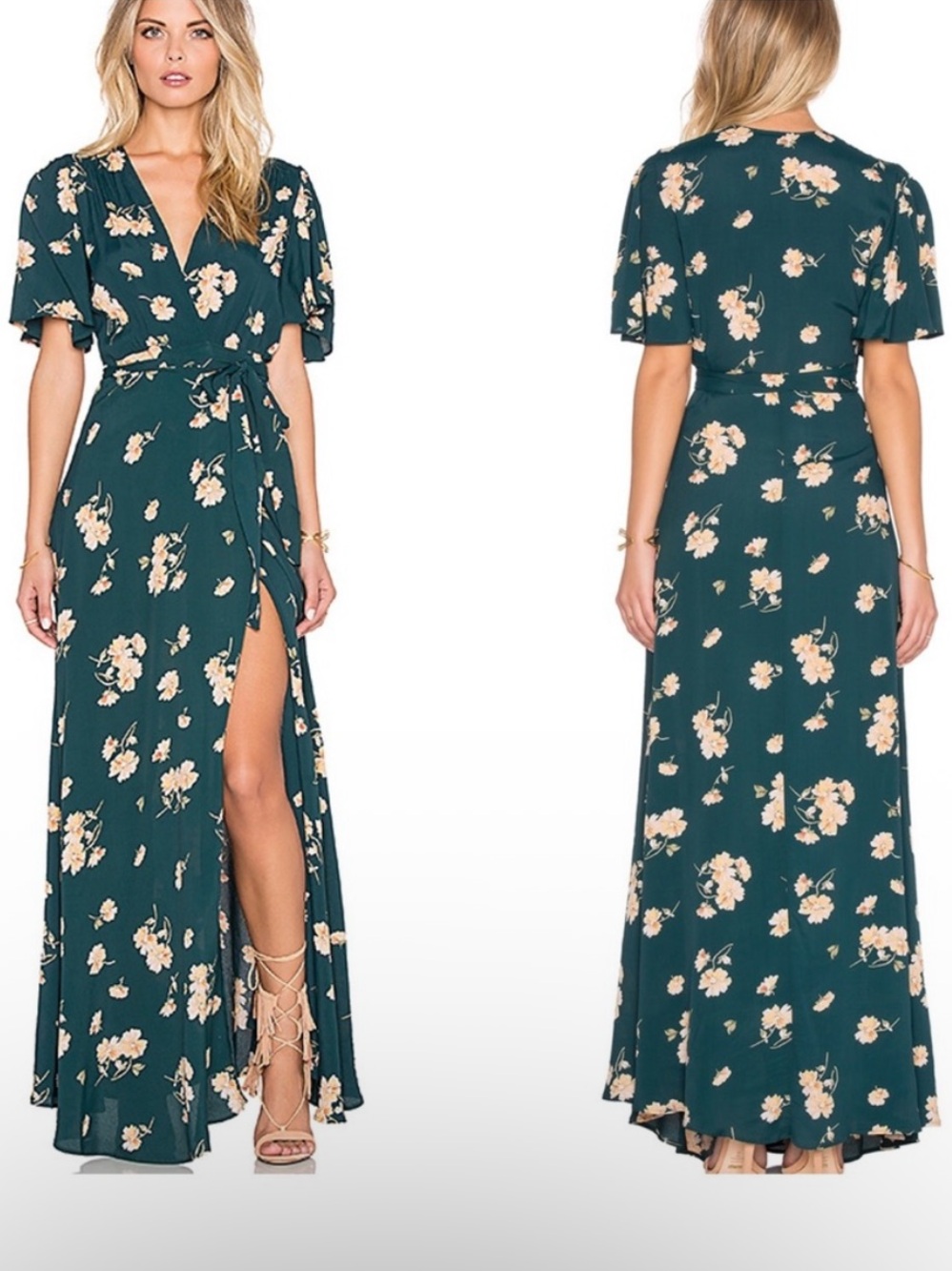 Privacy Please Teal Plaza Kimono Maxi Dress Size XS